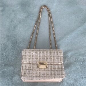 Cream Tweed Chain Shoulder Bag